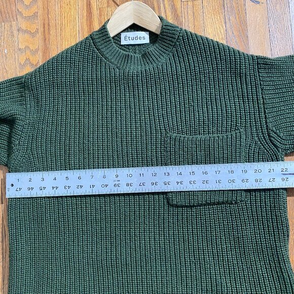 Etudes Studio Wool Blend Ribbed Crew Neck Knit Sweater- green - Picture 7 of 8